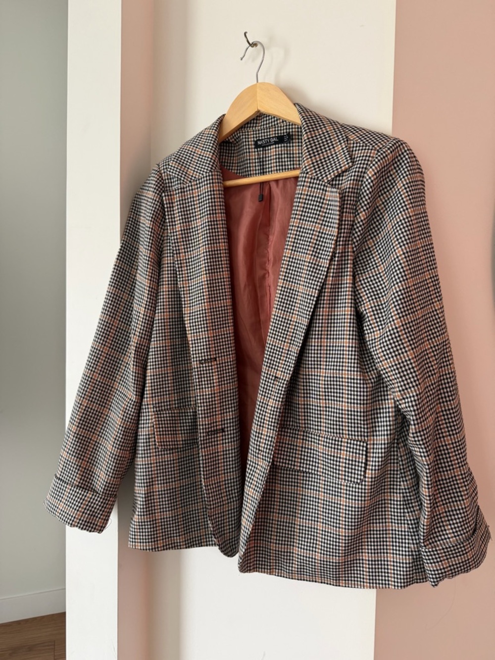 Nasty Gal Black White and Pink Checked Blazer
